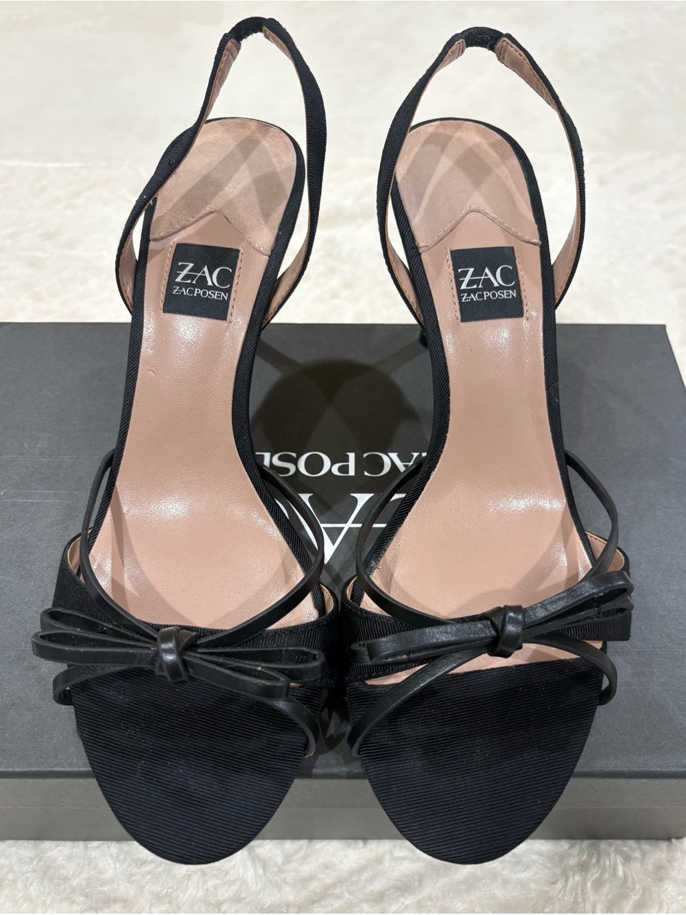 ZAC Zac Posen Black Bow Slingback Heels Size 8